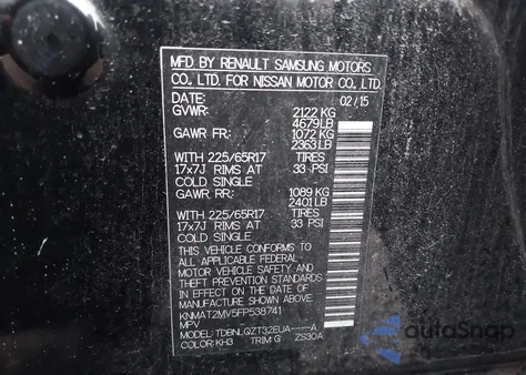 2015 Nissan Rogue Sv from USA, damaged, VIN KNMAT2MV5FP538741